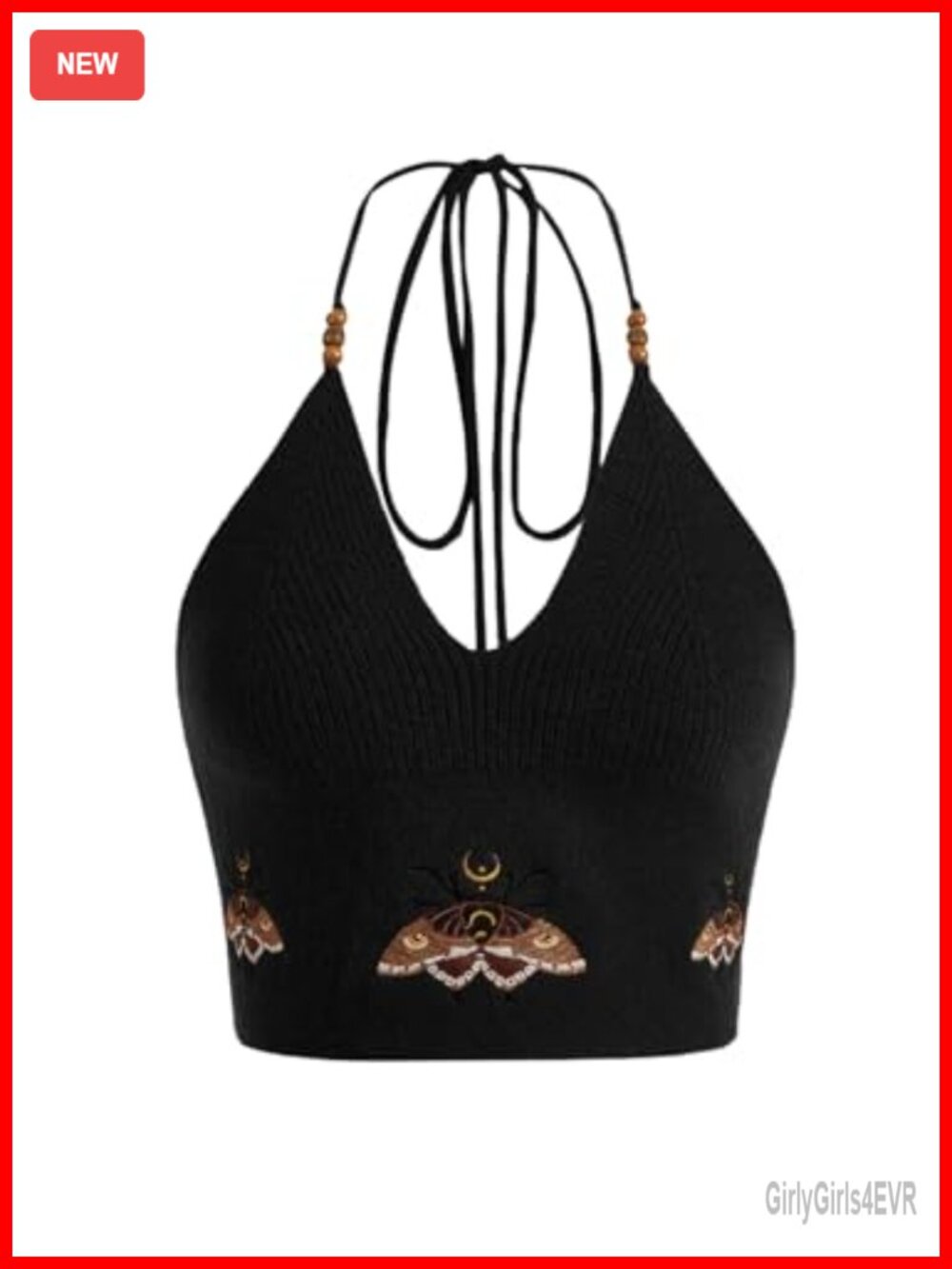 Embroidered Beaded Halter Crop Top Western Cowgirl Y2K Knit